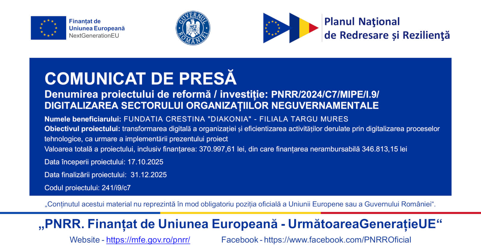 PNRR Diakonia Marosvásárhely – Social media landscape